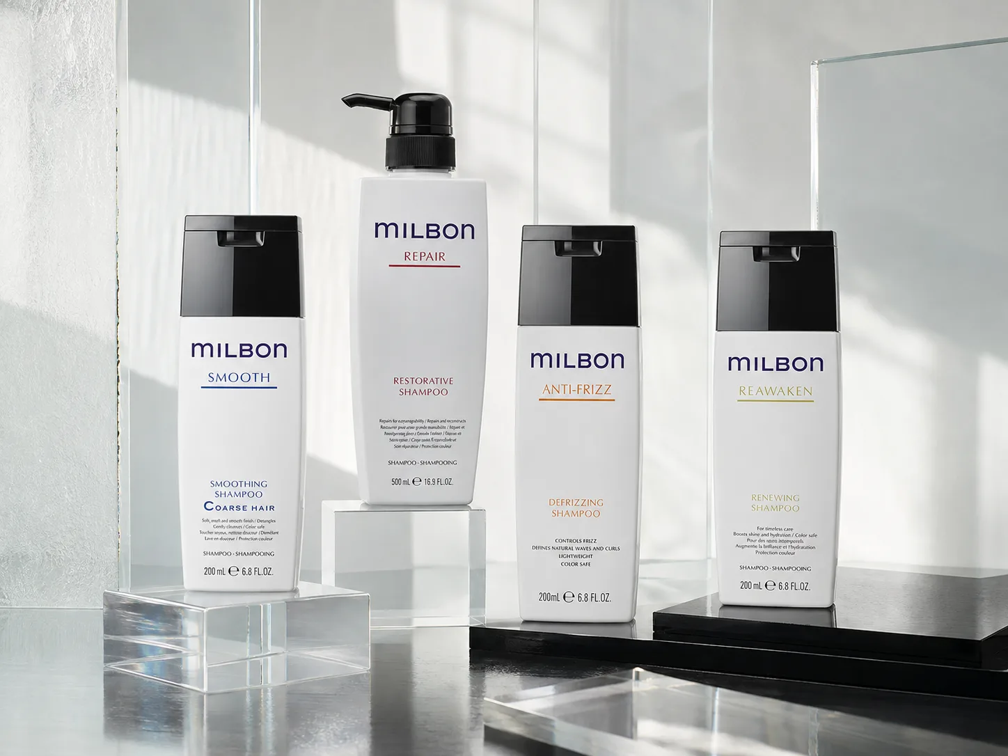 GLOBAL MILBONのSMOOTH、REPAIR、ANTI-FRIZZ、REAWAKENを配した正規取扱キャンペーンビジュアル